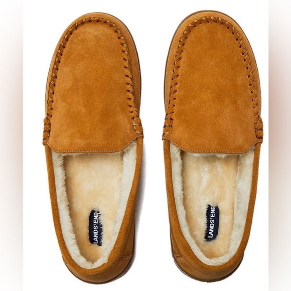 Lands' End Men's Fuzzy Lined Suede
Moccasin Slippers English Tan Swede 9 - Picture 2 of 9